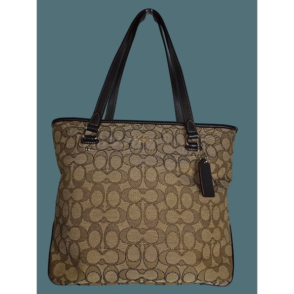 Coach Outline Signature Canvas Leather Tote Zip Shoulder Bag #F58282 - Picture 3 of 13